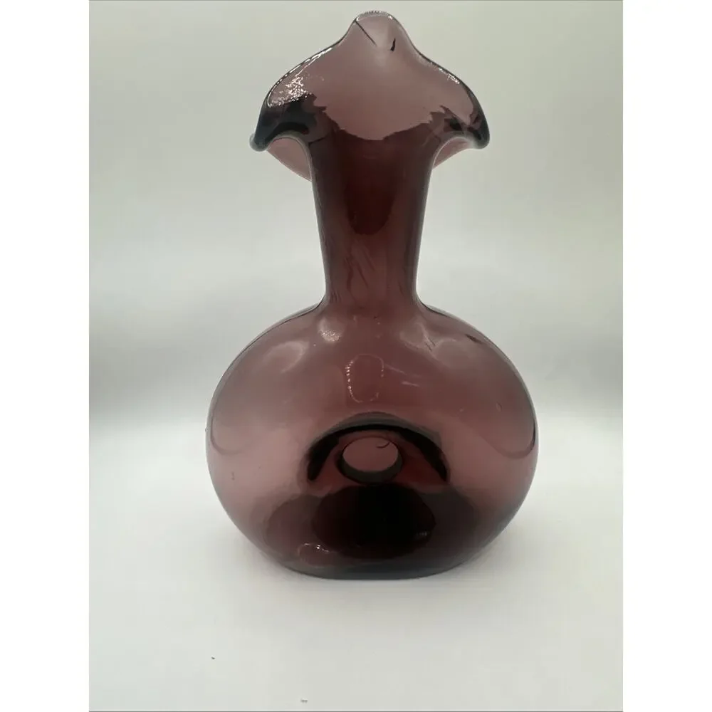 MCM Glass Purple Amethyst Doughnut Pulpit Vase / Decanter 7”